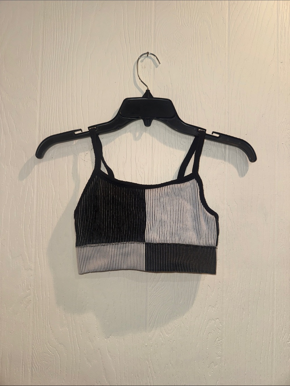 Black and White Colorblock Ribbed Bralette